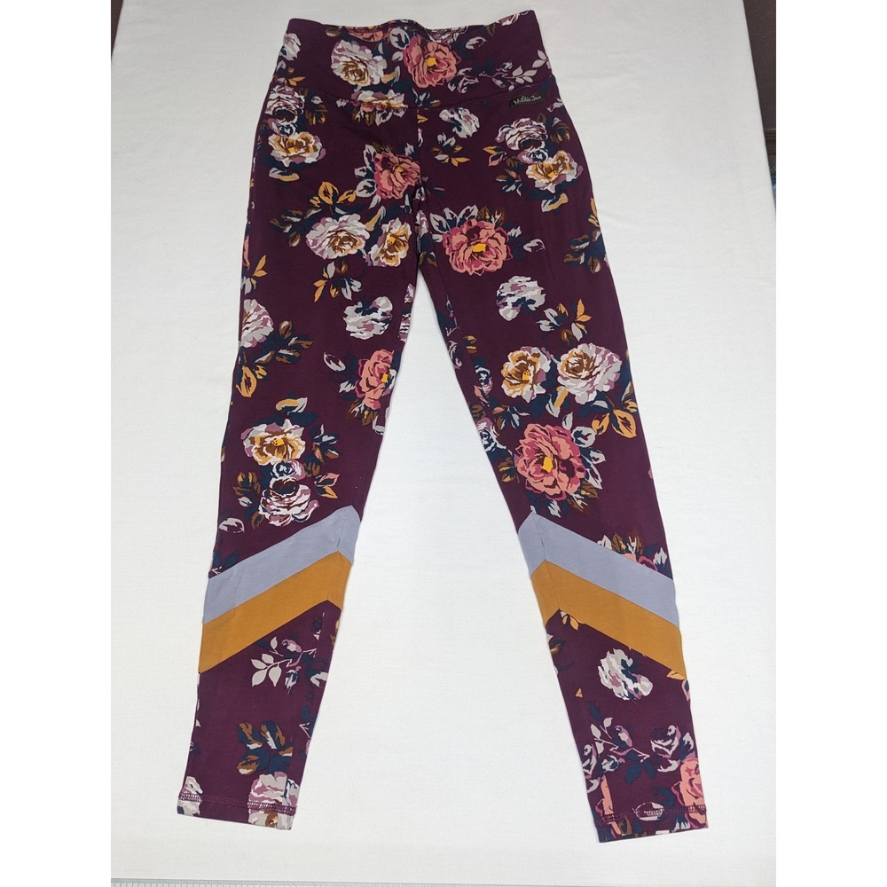 Matilda Jane Womens Floral Colorblock Leggings Burgundy Cotton Stretch Size S